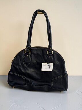 BASLER Black Leather Bowler Shoulder Tote Bag NEW NWT